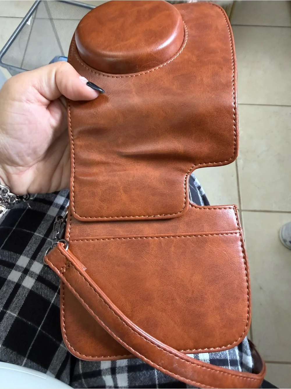 Brown PU Leather Instax Camera Bag Case with Detachable Strap EUC Instax Mini 8